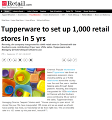 Tupperware to set up 1,000 retail stores in 5 yrs
