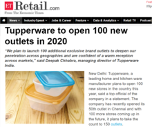 Tupperware to open 100 new outlets in 2020